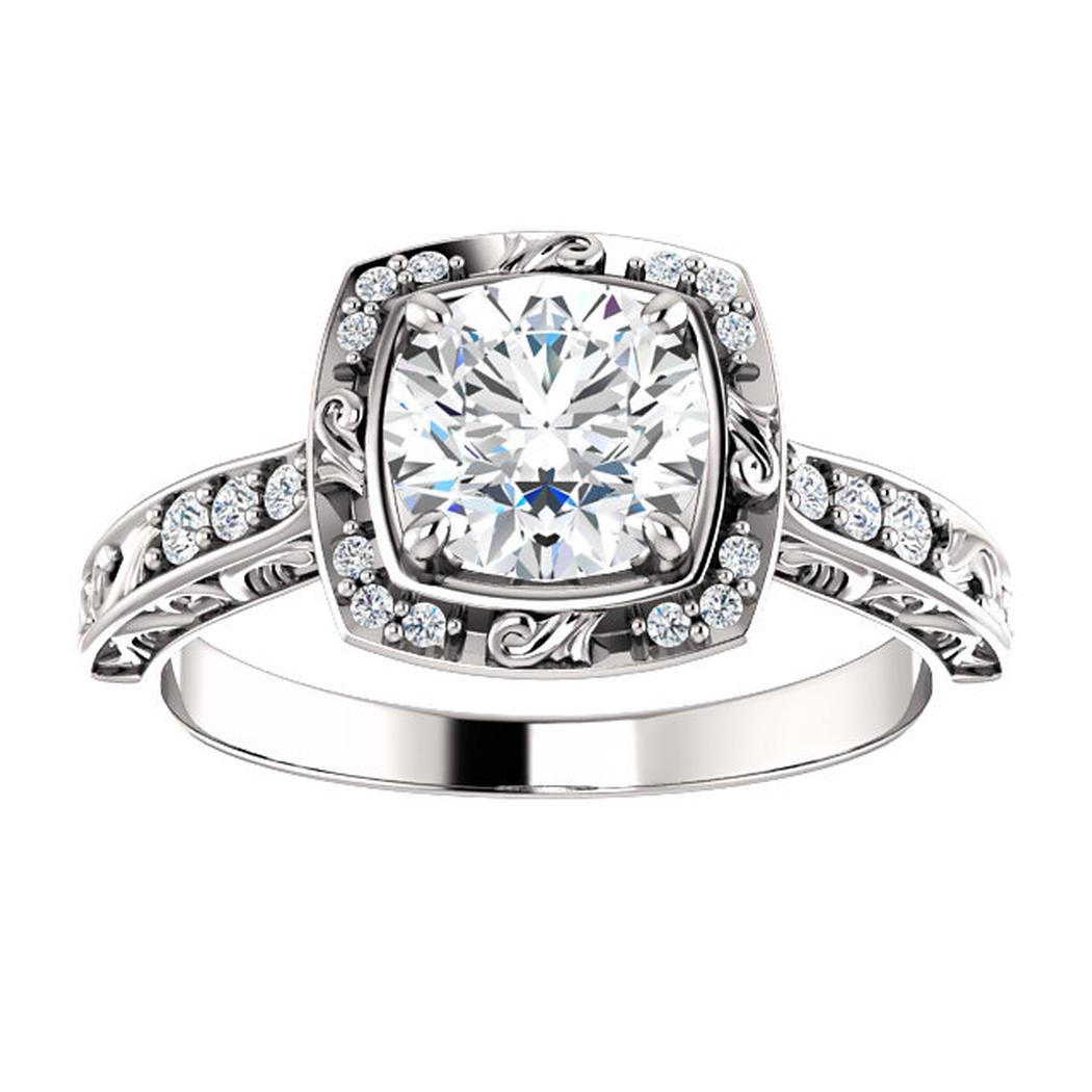 14kt Round Sculptural-Inspired Halo-Style Engagement Ring Mounting