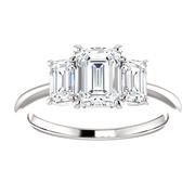 14K White Three Stone Emerald .90 ct Engagement Ring Mounting