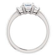 14K White Three Stone Emerald .90 ct Engagement Ring Mounting