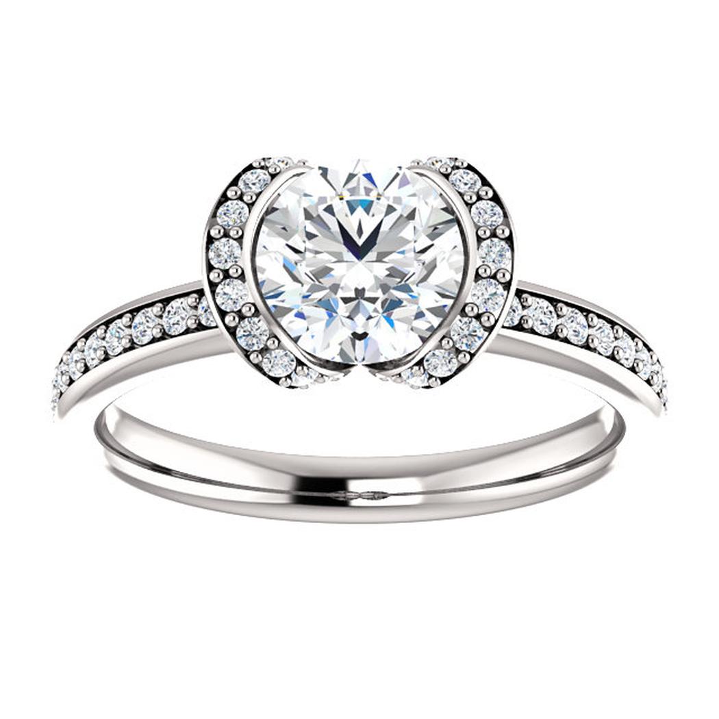 14KT Round Bezel-Set Halo-Style Engagement Ring Mounting