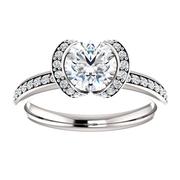 14KT Round Bezel-Set Halo-Style Engagement Ring Mounting