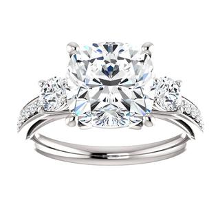14K White Three Stone .75 ct Engagement Ring Mounting 
