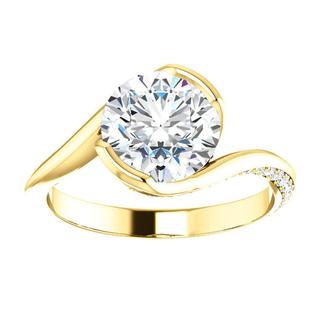 14KT Yellow Round Curved Accented Engagement Ring Mounting
