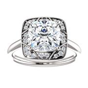 14kt White Vintage-Inspired Halo-Style Engagement Ring Mounting