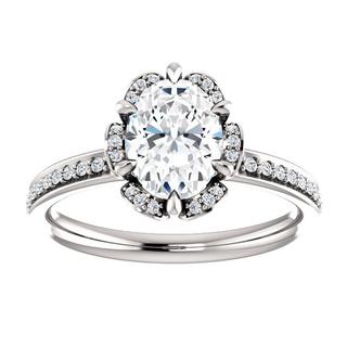 14kt White Floral Inspired Diamond Halo Engagement Ring Mounting 